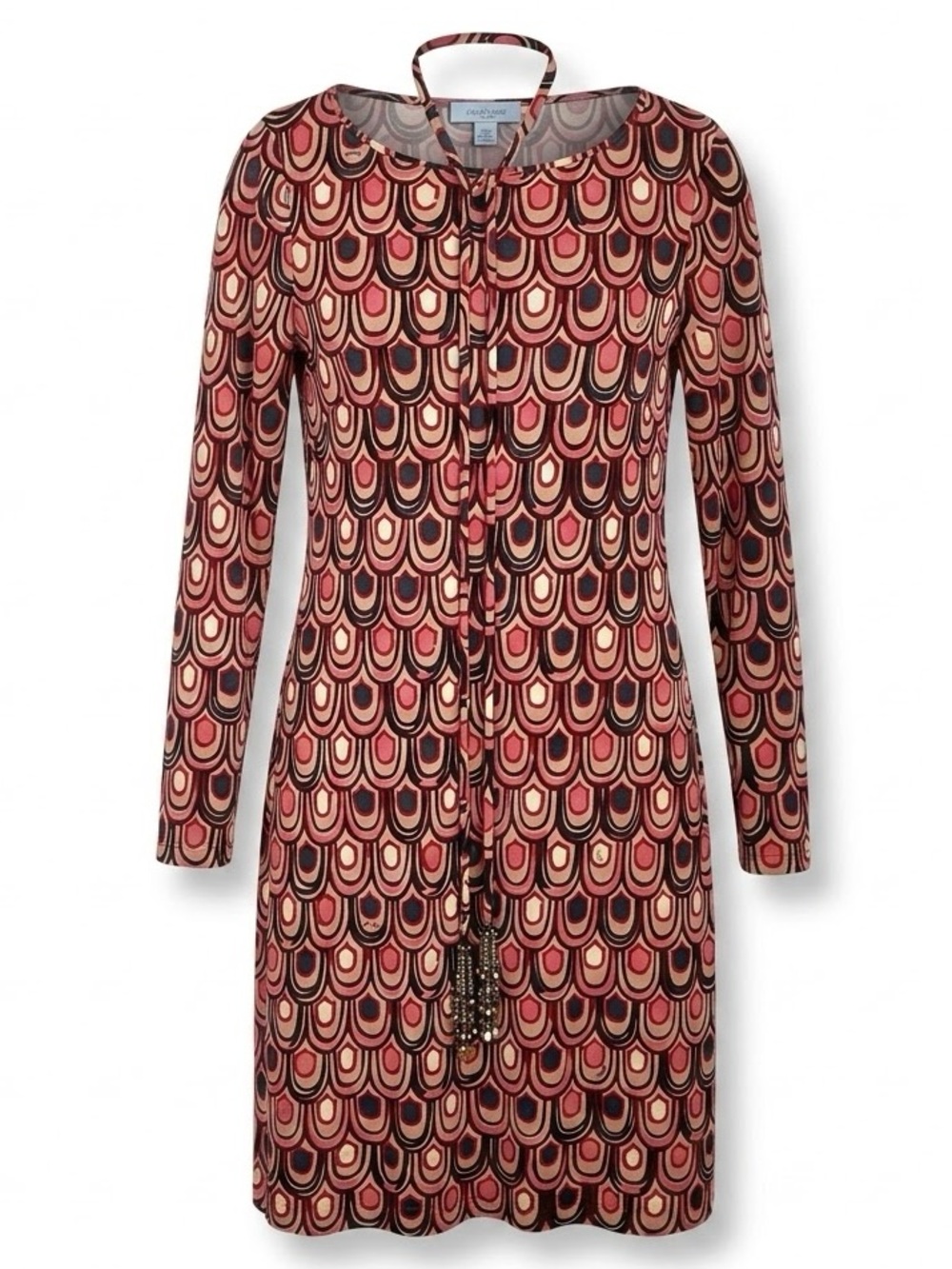 Vintage Emilio Pucci Silk Jersey Long Sleeve Dress Scallop Print Sz 8